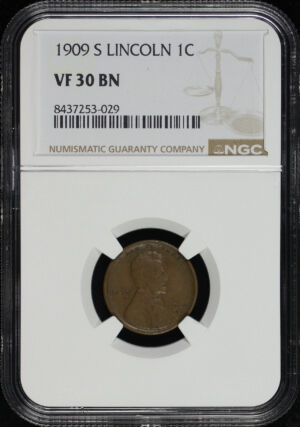 Obverse of this 1909-S Lincoln Cent Wheat Reverse NGC VF-30 BN