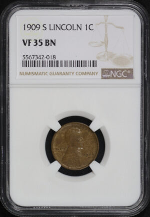Obverse of this 1909-S Lincoln Cent Wheat Reverse NGC VF-35 BN