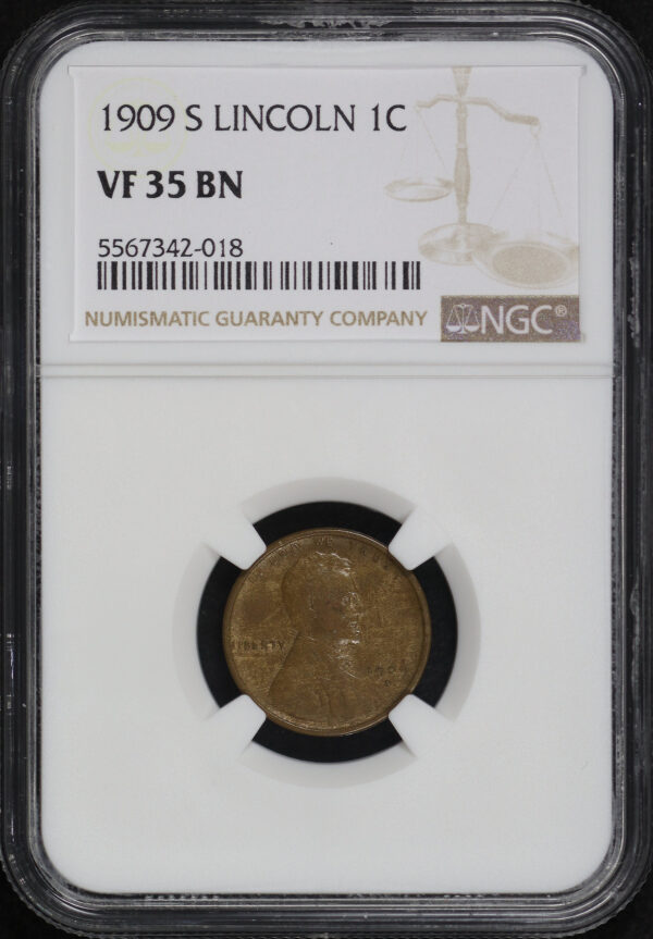 Obverse of this 1909-S Lincoln Cent Wheat Reverse NGC VF-35 BN