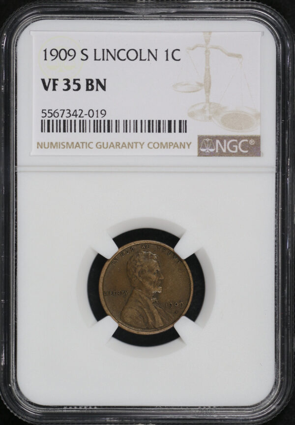 Obverse of this 1909-S Lincoln Cent Wheat Reverse NGC VF-35 BN