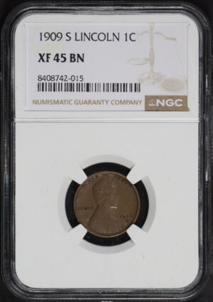 Obverse of this 1909-S Lincoln Cent Wheat Reverse NGC XF-45 BN