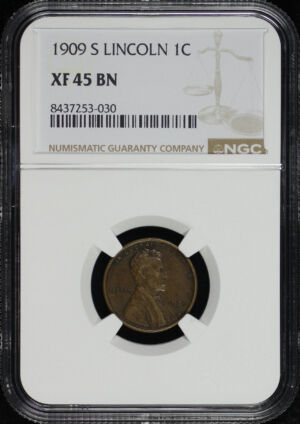 Obverse of this 1909-S Lincoln Cent Wheat Reverse NGC XF-45 BN