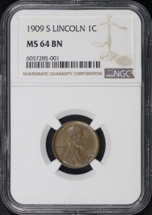 Obverse of this 1909-S Lincoln Cent Wheat Reverse NGC MS-64 BN