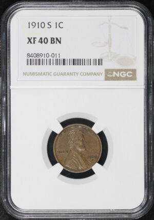Obverse of this 1910-S Lincoln Cent Wheat Reverse NGC XF-40 BN