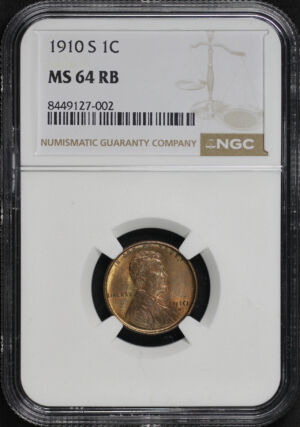 Obverse of this 1910-S Lincoln Cent Wheat Reverse NGC MS-64 RB