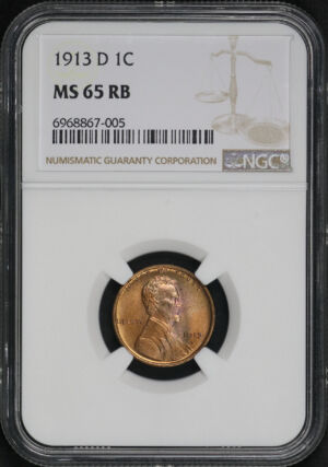 Obverse of this 1913-D Lincoln Cent Wheat Reverse NGC MS-65 RB