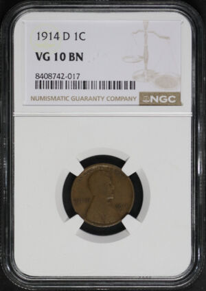 Obverse of this 1914-D Lincoln Cent Wheat Reverse NGC VG-10 BN
