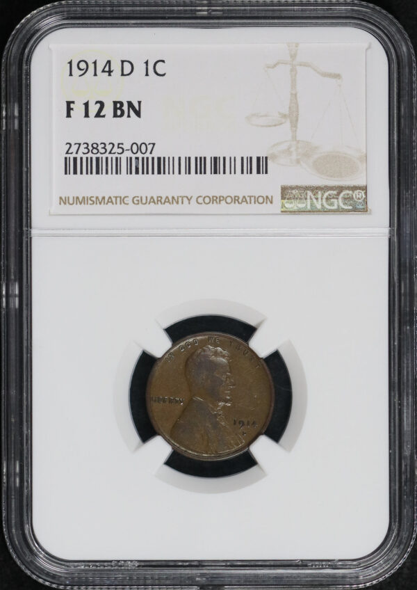 Obverse of this 1914-D Lincoln Cent Wheat Reverse NGC F-12 BN