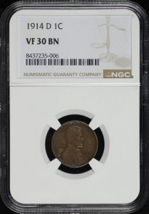 Obverse of this 1914-D Lincoln Cent Wheat Reverse NGC VF-30 BN