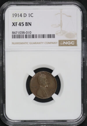 Obverse of this 1914-D Lincoln Cent Wheat Reverse NGC XF-45 BN