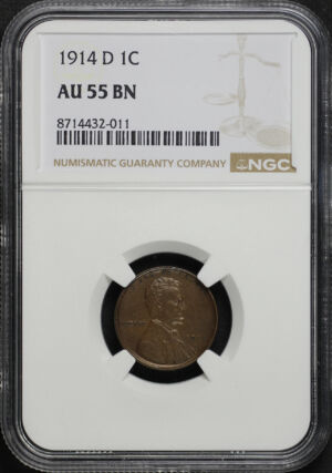 Obverse of this 1914-D Lincoln Cent Wheat Reverse NGC AU-55 BN