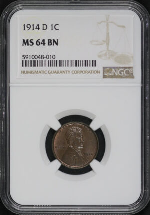 Obverse of this 1914-D Lincoln Cent Wheat Reverse NGC MS-64 BN
