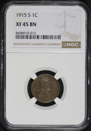Obverse of this 1915-S Lincoln Cent Wheat Reverse NGC XF-45 BN