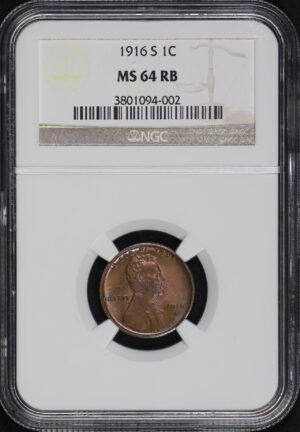 Obverse of this 1916-S Lincoln Cent Wheat Reverse NGC MS-64 RB