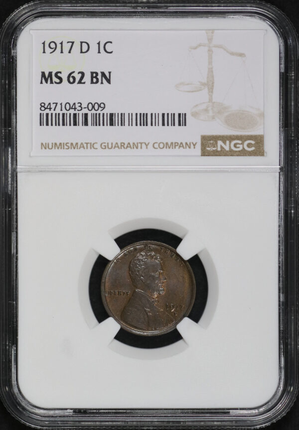 Obverse of this 1917-D Lincoln Cent Wheat Reverse NGC MS-62 BN