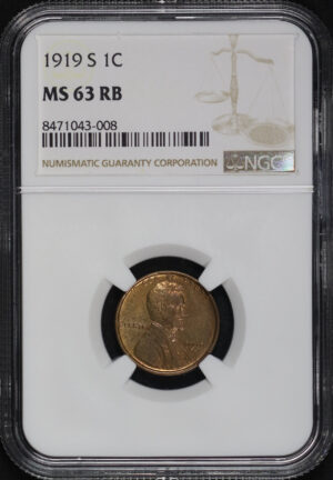 Obverse of this 1919-S Lincoln Cent Wheat Reverse NGC MS-63 RB