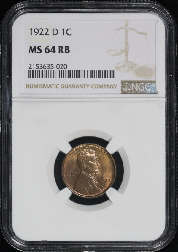 Obverse of this 1922-D Lincoln Cent Wheat Reverse NGC MS-64 RB