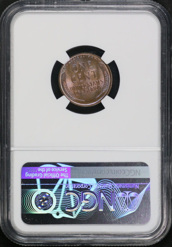 Reverse of this 1924-D Lincoln Cent Wheat Reverse NGC MS-64 RB – Blue & Violet Hue Toning