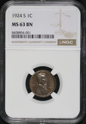 Obverse of this 1924-S Lincoln Cent Wheat Reverse NGC MS-63 BN