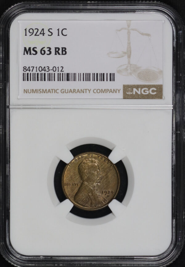 Obverse of this 1924-S Lincoln Cent Wheat Reverse NGC MS-63 RB