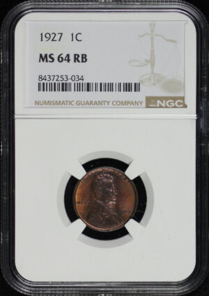Obverse of this 1927 Lincoln Cent Wheat Reverse NGC MS-64 RB