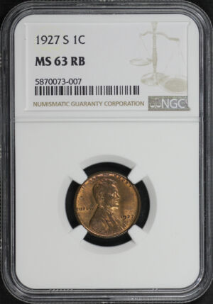 Obverse of this 1927-S Lincoln Cent Wheat Reverse NGC MS-63 RB