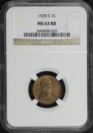 Obverse of this 1928-S Lincoln Cent Wheat Reverse NGC MS-63 RB