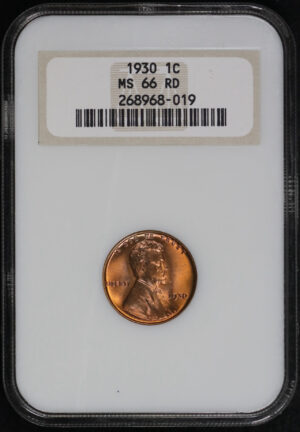 Obverse of this 1930 Lincoln Cent Wheat Reverse NGC MS-66 RD Old Fatty Holder