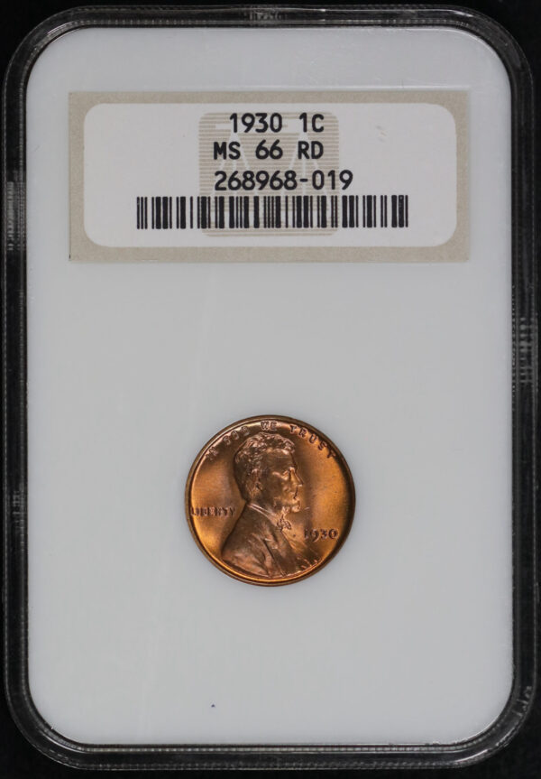 Obverse of this 1930 Lincoln Cent Wheat Reverse NGC MS-66 RD Old Fatty Holder