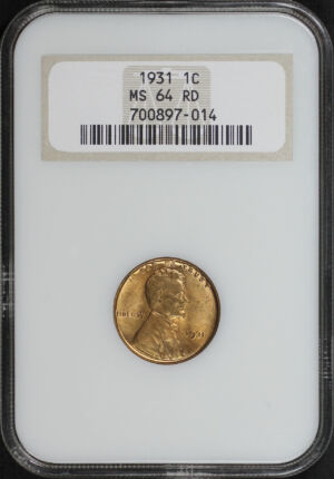 Obverse of this 1931 Lincoln Cent Wheat Reverse NGC MS-64 RD Old Fatty Holder