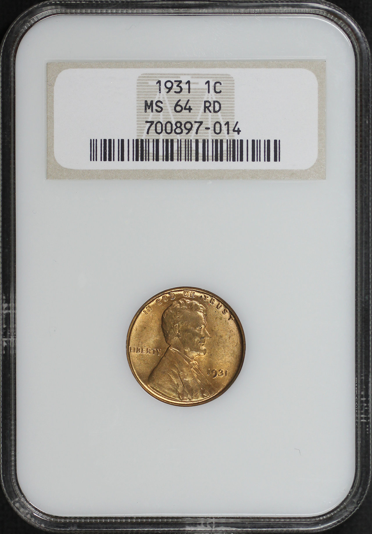 Obverse of this 1931 Lincoln Cent Wheat Reverse NGC MS-64 RD Old Fatty Holder