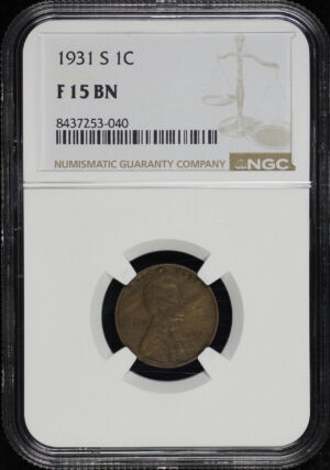 Obverse of this 1931-S Lincoln Cent Wheat Reverse NGC F-15 BN