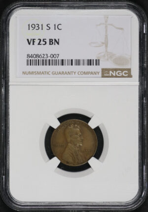 Obverse of this 1931-S Lincoln Cent Wheat Reverse NGC VF-25 BN