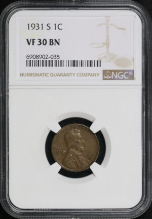 Obverse of this 1931-S Lincoln Cent Wheat Reverse NGC VF-30 BN