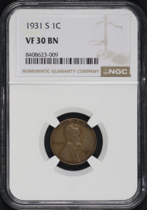 Obverse of this 1931-S Lincoln Cent Wheat Reverse NGC VF-30 BN