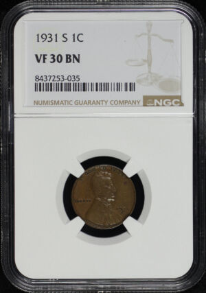 Obverse of this 1931-S Lincoln Cent Wheat Reverse NGC VF-30 BN