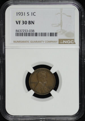 Obverse of this 1931-S Lincoln Cent Wheat Reverse NGC VF-30 BN