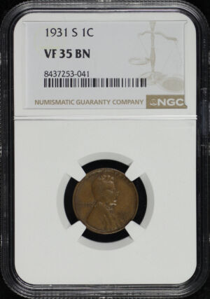 Obverse of this 1931-S Lincoln Cent Wheat Reverse NGC VF-35 BN