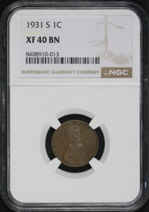 Obverse of this 1931-S Lincoln Cent Wheat Reverse NGC XF-40 BN