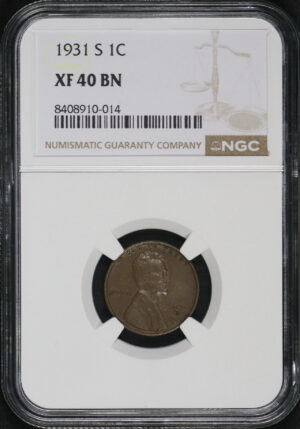 Obverse of this 1931-S Lincoln Cent Wheat Reverse NGC XF-40 BN