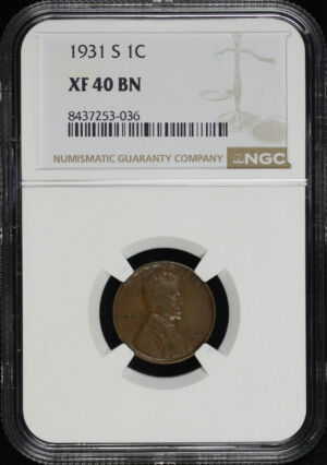 Obverse of this 1931-S Lincoln Cent Wheat Reverse NGC XF-40 BN