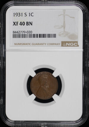 Obverse of this 1931-S Lincoln Cent Wheat Reverse NGC XF-40 BN