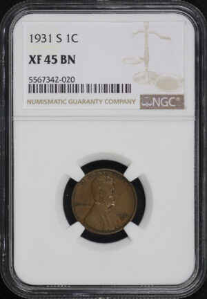 Obverse of this 1931-S Lincoln Cent Wheat Reverse NGC XF-45 BN