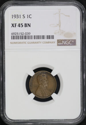 Obverse of this 1931-S Lincoln Cent Wheat Reverse NGC XF-45 BN