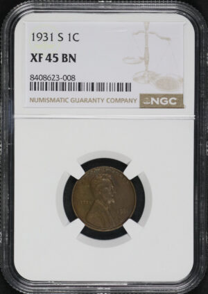 Obverse of this 1931-S Lincoln Cent Wheat Reverse NGC XF-45 BN