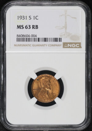 Obverse of this 1931-S Lincoln Cent Wheat Reverse NGC MS-63 RB
