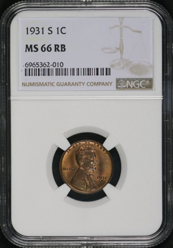 Obverse of this 1931-S Lincoln Cent Wheat Reverse NGC MS-66 RB