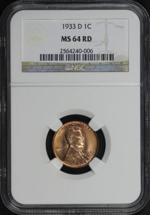 Obverse of this 1933-D Lincoln Cent Wheat Reverse NGC MS-64 RD