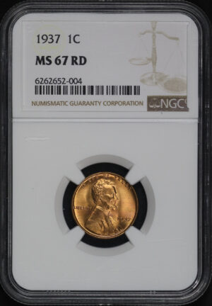 Obverse of this 1937 Lincoln Cent Wheat Reverse NGC MS-67 RD