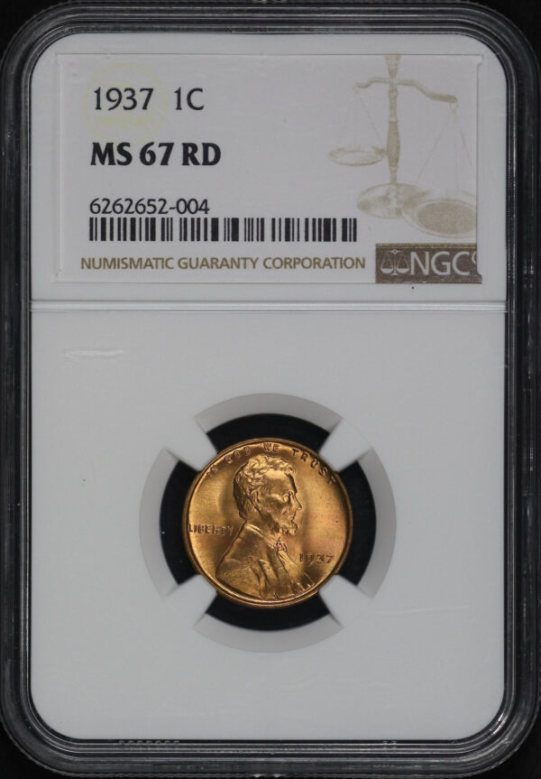 Obverse of this 1937 Lincoln Cent Wheat Reverse NGC MS-67 RD